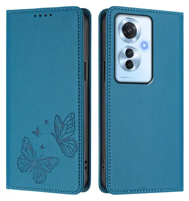 Image de Étui en cuir pour Oppo Reno11 F 5G, motif papillon, étui portefeuille à rabat avec support, bleu
