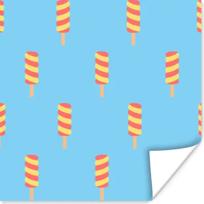 Produktbild von MuchoWow® Poster Eiscreme - Muster - Gelb - Rot 50x50 cm - Wohnzimmerdekoration