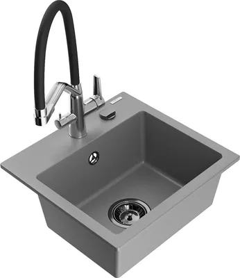 Produktbild von Mexen Milo 1-Becken-Granitspüle mit Mischbatterie Duo, Grau - 6505-71-671701-07-B