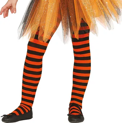 Produktbild von Schwarz-orange gestreifte Kürbisstrumpfhose, 7-12 Jahre