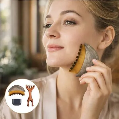 Produktbild von 2 Gesichtstrockenbürsten für Lymphdrainage, Gesichtskonturen und Kieferlinie mit ergonomischem Design für sanfte Massage und Linderung von Müdigkeit