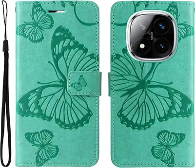 Produktbild von Xiaomi Redmi Note 14 Pro 5G / Pro+ / Poco X7 Hülle - Coverup Schmetterlinge Klapphülle - Mintgrün