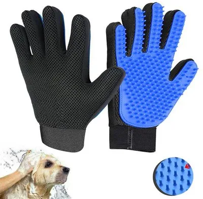 Productafbeelding van Massagehandschoenen voor huisdieren - Verzorgingshandschoenen voor huisdieren - Handschoenen voor honden, katten, konijnen en andere huisdieren - Blauwe huisdierhandschoenen