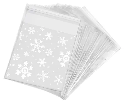 Produktbild von 100 Stück Weihnachtsgeschenkverpackungsbeutel, Plastikverpackungsbeutel, Schneeflockenmuster, Süßigkeitenverpackungsbeutel