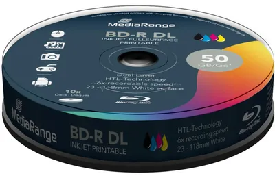 Produktbild von MediaRange Bluray 50GB 10pcs BD-R cake 6x Inkjet Fullprint.
