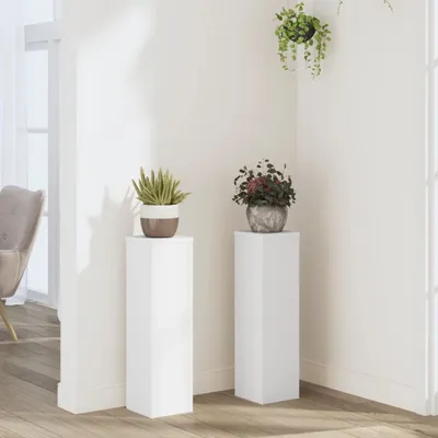 Produktbild von （Robust Möbel）Pflanzenständer/Blumenständer - Blumenregal - 2er set - modernes Design - für Wohnzimmer/Balkon - Weiß 17x17x60cm Holzwerkstoff DE828015 - Pflanztische