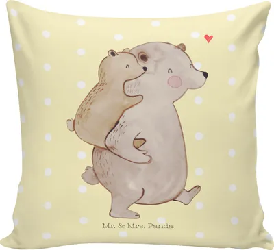 Produktbild von Mr. & Mrs. Panda Sofakissen Papa Bär - Gelb Pastell - Geschenk, Vatertag, Polster, Geburtstag, zier kissen, couchkissen 40x40, kuschelkissen, Vater, Deko, Dekokissen, Opa