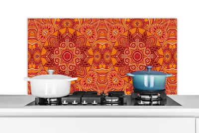 Obrázok produktu pre MuchoWow® Splashback Kuchyňa - Kuchynský backsplash - Ochrana steny pre sporák a drez Mandala - vzor - Vintage - oranžová - červená 100x50cm
