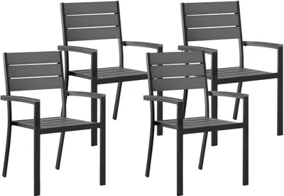 Produktbild von BELIANI Gartenstuhl 4er Set Grau und Schwarz Kunstholz Aluminium mit Hohen Armlehnen Lamellen-Optik Modern für Balkon Terrasse Garten Ausstattung