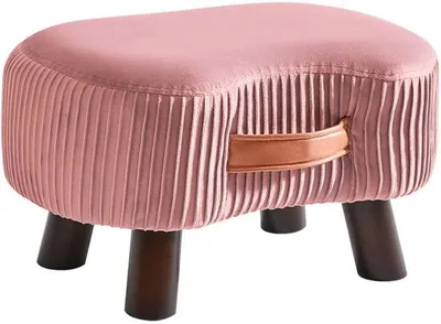 Produktbild von Azomor® Kompakte Samtfußbank mit Griff und bequemer Sitzfläche in Rosa