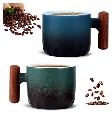 Produktbild von Espresso Tassen, 2er Set mit Henkel aus Keramik in Blau und Grün