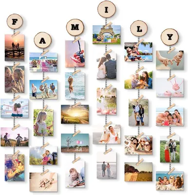 Image de Ensemble de guirlandes photo suspendues avec 6 rangées, 30 pinces en bois, décoration murale DIY pour photos
