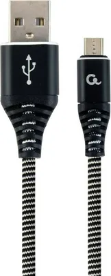 Immagine prodotto di gembird Baumwoll Micro-USB-Ladekabel, 2m, schwarz/weiß