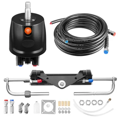 Zdjęcie produktu dla SucceBuy Hydrauliczny zestaw sterowniczy do silników zaburtowych, 150 KM, morski układ hydrauliczny łodzi, z pompą sterującą 6,9 MPa, dwukierunkowym cylindrem blokującym i wężami o długości 7,9 m, odpowiedni do pojedynczego stanowiska sterowniczego i pojedynczego silnika