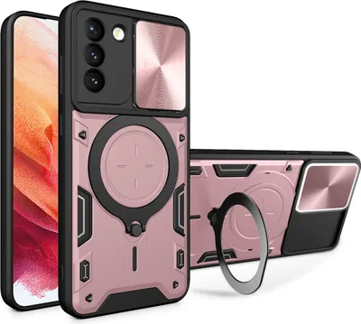Produktbild von Handyhülle für Samsung Galaxy S21+ 5G Dual-Layer Stoßfest Rüstung Hülle mit Dia Kameraschutz und Kreisförmig Ring Ständer Roségold