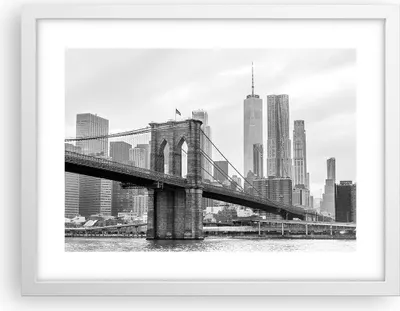 Produktbild von Gerahmtes Poster - Weißer Rahmen - Brücke Brooklyn schwarz und weiß - 40x30 cm - Wand Bild - Wanddeko - Wandbilder - Wandposter - Bilderrahmen - Bilder - Kunstdruck - Wandbild - P2WAA40x30-4245