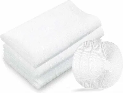 Obrázek produktu pro Moskytiéra, okenní síť, balení po 3 kusech 130 cm x 150 cm. Síť proti hmyzu do oken, se 3 rolemi lepicí pásky, bílá.