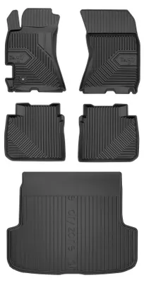 Image de Tapis en caoutchouc + bac de coffre pour Subaru Outback III 2003-2009 (break, coffre standard) – 5 pièces, noirs, sur mesure