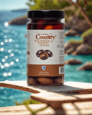 Obrázek produktu pro "Country Kalamata" – Různé druhy oliv marinovaných v kvalitním panenském olivovém oleji, 370 g
