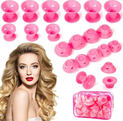Produktbild von Silikon Lockenwickler, 40 Stück Lockenwickler über Nacht, Haar Locken Curler ohne Hitze für DIY Rollen Hair Styling,2 Größe, Rosa