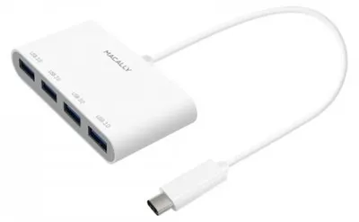 Produktbild von Macally UCHUB4, USB 3.2 Gen 1 (3.1 Gen 1) Type-C, USB 3.2 Gen 1 (3.1 Gen 1) Type-A, 5000 Mbit/s, Grau, Weiß, 0,12 m, USB