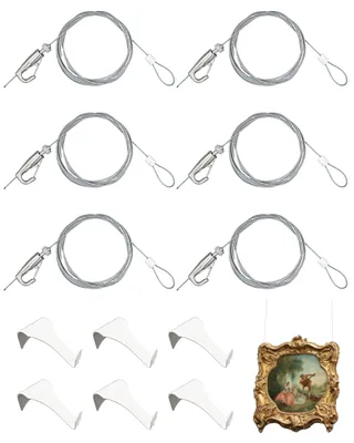Bilderaufhängeset, 6 weiße Leistenhaken, 183 cm Seil, 6 Haken