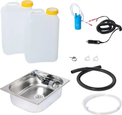 Produktbild von 12V Camping Spüle Bausatz Waschbecken Spülbecken 325x265x100mm Integriert 19 Liter T4 T5 T6