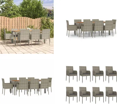 Produktbild von vidaXL 9 tlg. Garten Essgruppe mit Kissen Grau Poly Rattan - Garten Essgruppe - Garten Essgruppen - Essgruppe - Essgruppe Terrasse
