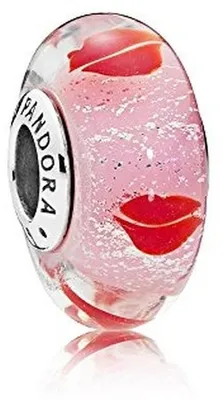 Image de Charm Pandora pour femmes, collection "Baisers partout", en verre de Murano, rose et rouge, référence 796598