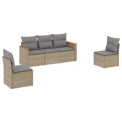 Produktbild von vidaXL 5-tlg. Garten-Sofagarnitur mit Kissen Beige Poly Rattan