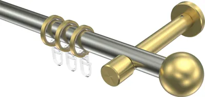 Produktbild von Interdeco Gardinenstange / Vorhangstange Edelstahl-Optik / Messing-Optik, Typ Prestige Luino (Kugel), 20 mm Ø 1-läufig, 200 cm