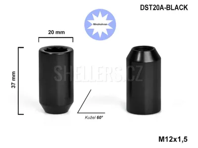 Obrázok produktu pre Kuželová matica M12x1,5 s vnútorným polygónom, DST20A-BLACK, výška 37, Ø 20 mm, čierna