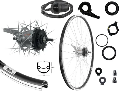 Produktbild von Aggro-X 28 Zoll Laufrad Hinterrad Schwarz Shimano Nexus 7 Gang Nabenschaltung mit Rücktritt + Drehgriff und Zubehör