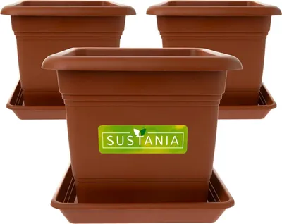 Produktbild von Pflanzkübel Groß Außen 3er Set - 40x40 Robuster Terracotta Blumentopf, Großer Blumenkasten, Übertopf, Hoher Pflanzentopf für Garten & Terrasse