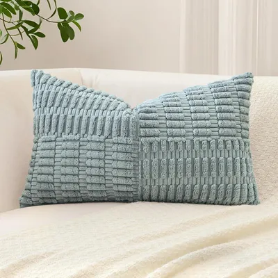 Immagine prodotto di Copertura per cuscino in tessuto a coste, motivo patchwork, 40x60 cm, colore grigio, confezione singola