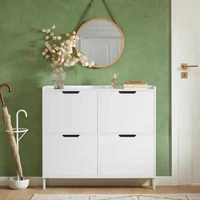 Immagine prodotto di FSR100 Scarpiera / Scaffale per scarpe - Stretto - 4 ante - 8 ripiani - Legno - Da montare - Bianco
