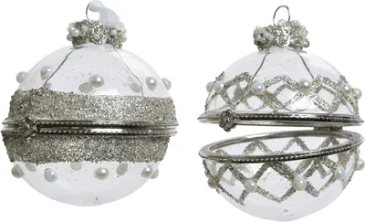 Produktbild von Weihnachtskugeln Glas aufklappbar mit Perlen 6cm klar, 1 Stück sort.