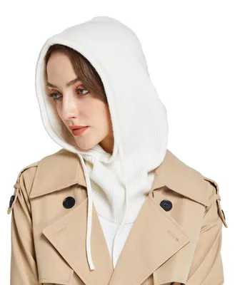 Produktbild von Mütze Damen Winter Kapuzenschal 2 in 1 Strickmütze Einheitsgröße Weiß