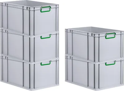 Produktbild von SparSet 5x Eurobox NextGen Color | HxBxT 32x40x60cm | 65 Liter | Griffe grün geschlossen | Verstärkter Boden | Grau | Eurobehälter, Transportbox, Transportbehälter, Stapelbehälter