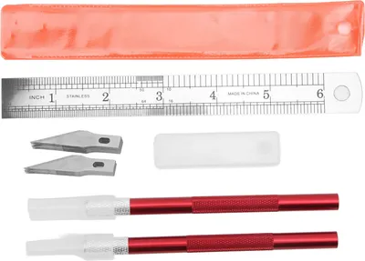 Obrázok produktu pre Sada nožov Exacto, červená, 20 čepelí, pravítko na ručné práce, vyrezávanie, DIY