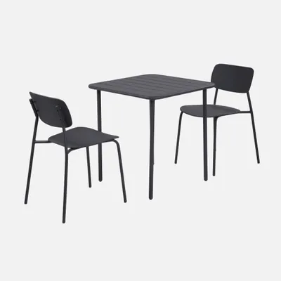 Produktbild von sweeek - Gartentisch aus Stahl + 2 Stühle - Anthrazit