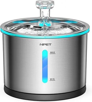 Obrázok produktu pre Fontána na vodu pre mačky z nehrdzavejúcej ocele s objemom 1,5 l, s ukazovateľom hladiny vody a LED osvetlením