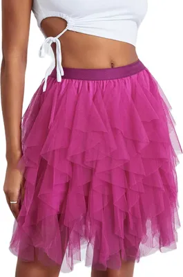 Produktbild von ASKSA Damen Tuellrock Kurzer Tuell Petticoat Unterrock High Waist A-Linie Tutu Rock Minirock Faschingskostueme Tuetue Rock fuer Halloween Fasching Karneval Kostuem Party,Rosarot