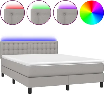Image de vidaXL Lit Boxspring avec matelas & LED Gris clair 140x200 cm Tissu