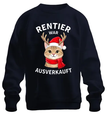 Productafbeelding van Rentier, kat, Kerstmis, grappig, cadeau, uni, sweatshirt, trui, marineblauw, maat M