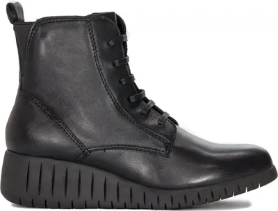 Produktbild von Marco Tozzi Stiefeletten Schwarz aus genarbtem Leder, 5 cm Absatz, 1,5 cm Plateau, mit Reißverschluss und Schnürsenkeln