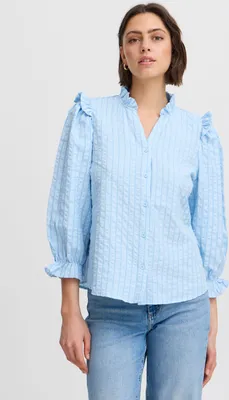 Produktbild von Ichi IXSANJA Damen Bluse Shirt Blusenshirt mit Rüsschen Knöpfen V-Ausschnitt Regular fit