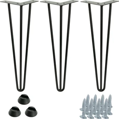 Obrázek produktu pro sada 3 nábytkových nohou Hairpin, výška 41 cm, 3 tyče, černá barva, kov, matná černá, pro kreativní nábytkové projekty, snadná montáž, stabilní a moderní.