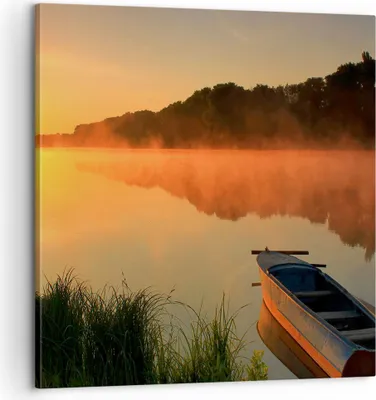 Produktbild von Bild auf Leinwand - Leinwandbild - Morgen Nebel See Landschaft - 60x60cm - Wand Bild - Wanddeko - Leinwanddruck - Bilder - Kunstdruck - Wanddekoration - Leinwand bilder - Wandkunst - AC60x60-2538