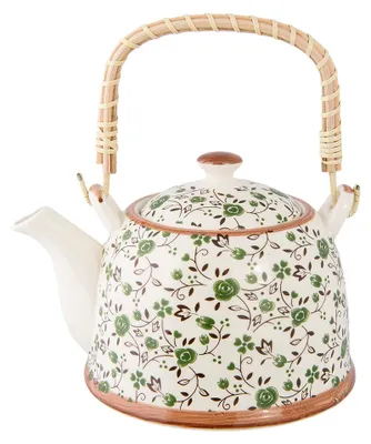 Image de Clayre & Eef Théière avec filtre 700 ml Vert Céramique Fleurs